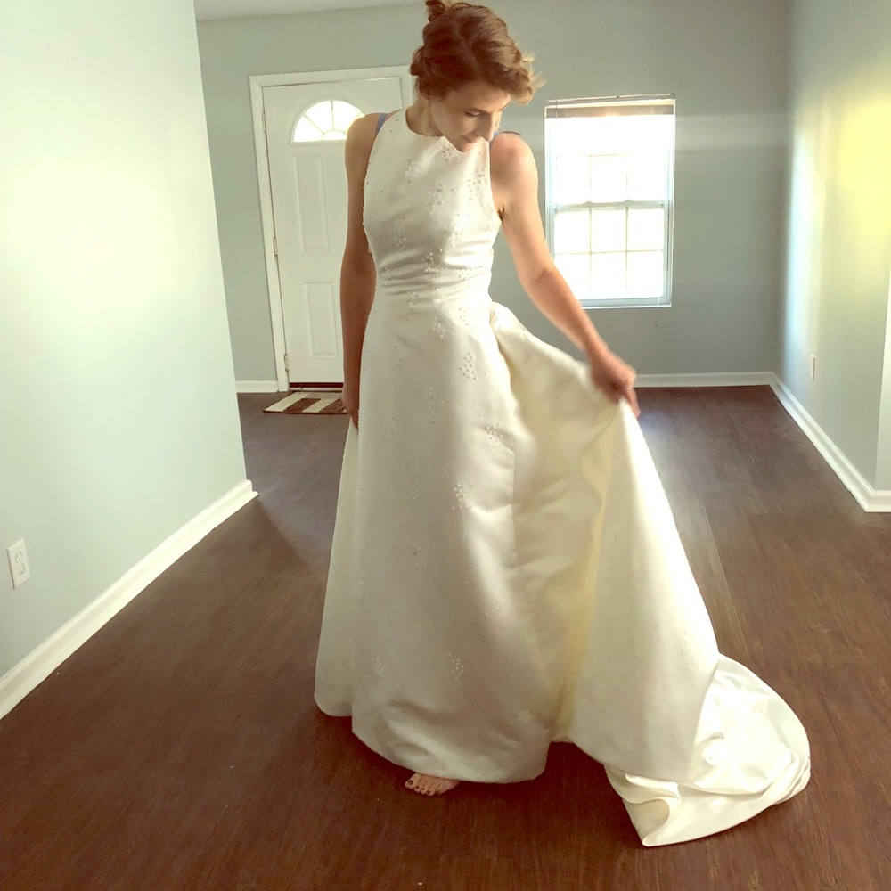 Beautiful satin beaded wedding dress